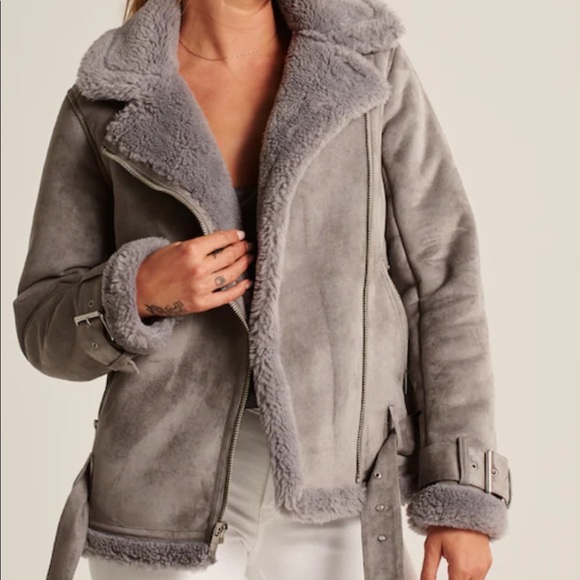 NWT Abercrombie Vegan Suede/Faux Sherpa Aviator Jacket (size small) - Picture 4 of 12